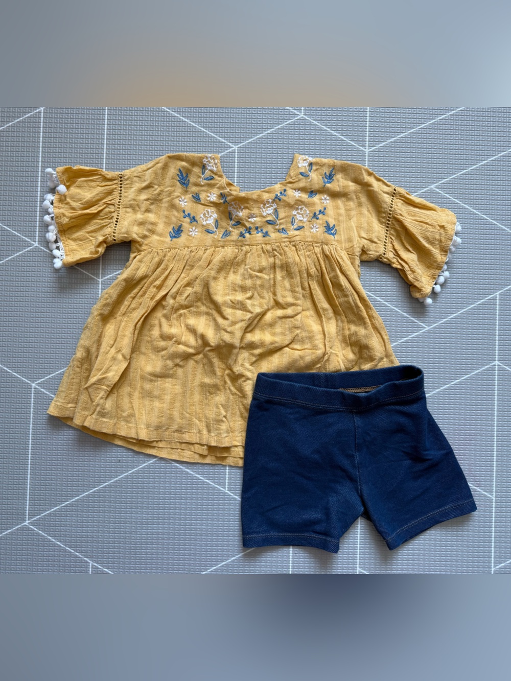 Tommy Bahamas|Baby girl/toddler set,Mustard floral Embroidered Top & biker Short - Picture 2 of 7
